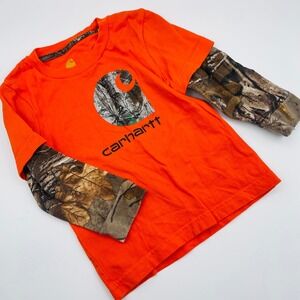 Carhartt Toddler Orange with Camo Lonh Sleeves Long Shirt Hunting Boys 18 Months